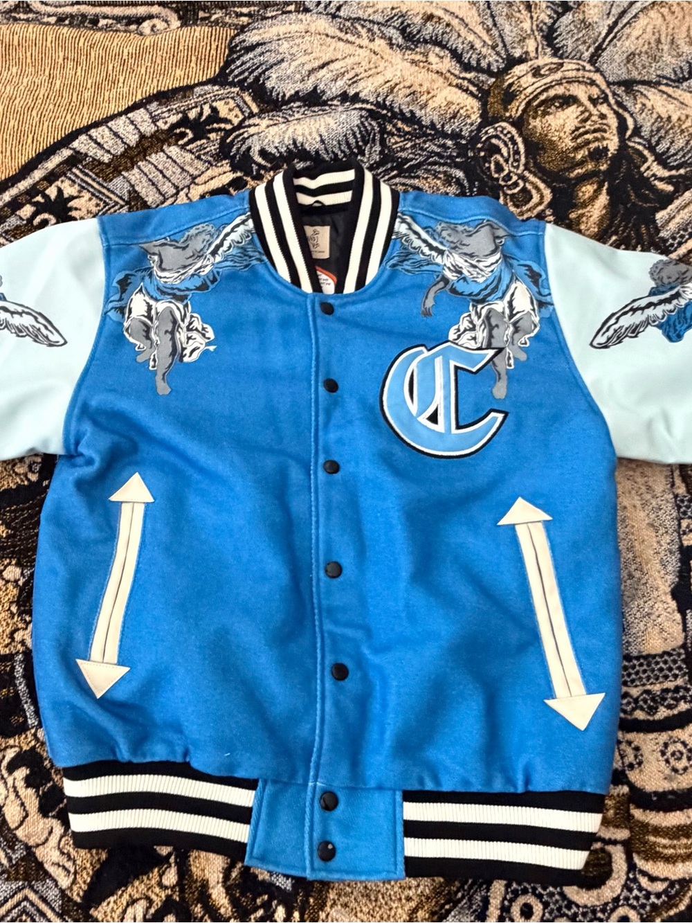 Kids Blue Varsity Jacket with Light Blue Sleeves